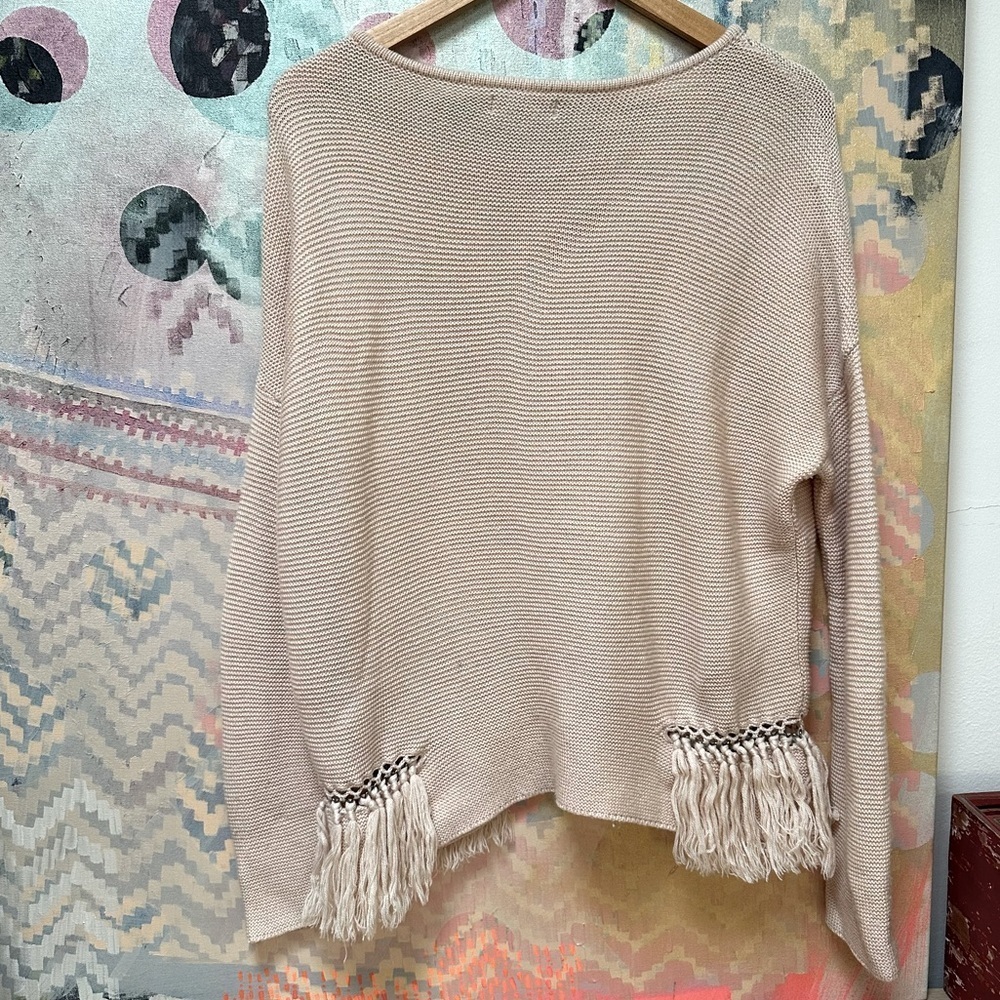 RAMY BROOK Kelly Sweater Blush Pink Pullover Fringe 100% Merino Wool - Picture 4 of 10